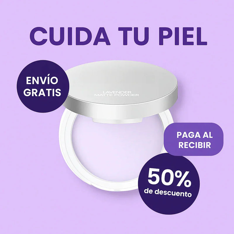 🟣 Polvo Anti Grasa y Brillo Morado – Fijación Mate Todo el Día, Resistente al Agua y al Sudor